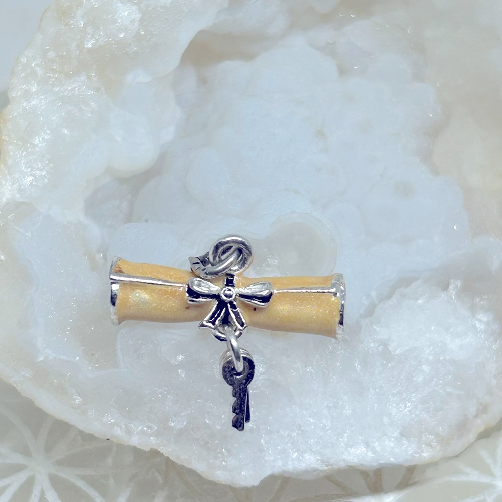 Enamel diploma articulated keys charm pendant